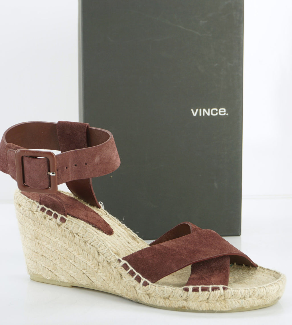 NIB Vince Stefania Suede Ankle Strap Wedge Espadrille Sandal SZ 10 New $295