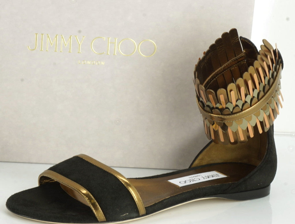 Jimmy Choo Kimro Fringe Ankle Cuff Wrap Leather Flat Sandals Size 38 $995 NIB