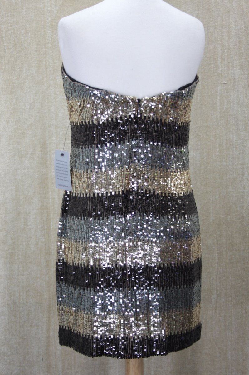 ABS Allen Schwartz Strapless Metallic Sequin Tmini Dress SZ 6 NWT $385 striped