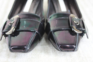 Pura Lopez Oily black patent Buckle Toe pumps Size 39 New $315