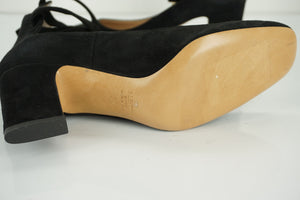 Valentino Plum Ankle Wrap Block Heel Sandal SZ 37 Black Suede $995 NIB