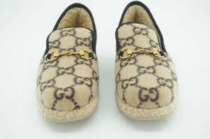 Gucci Fria Interlocking GG Horsebit Loafer Beige SZ 8G men dress shoe Wool Fur