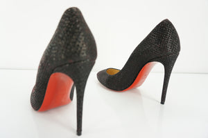 Christian Louboutin Eloise Black Glitter Pumps SZ 35 Pointy Red Bottom NIB $745