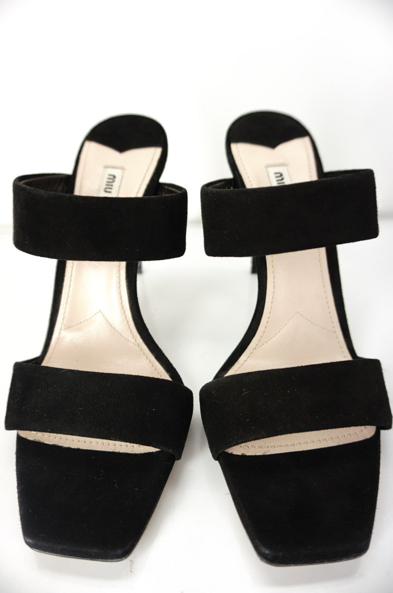 Miu Miu Double Strap Crystal Studded High Heel Mule Sandals SZ 38.5 NIB $950
