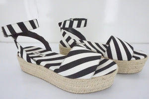 Miu Miu Black White Striped Canvas Platform Espadrille Sandals SZ 41 11 NIB $650