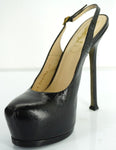 Saint Laurent Textured Patent Tribute Slingback Hidden Platform Pump SZ 37 $850