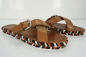 Prada Crisscross Espadrille Slide Sandals Size 40 10 logo New brown $620 Womens