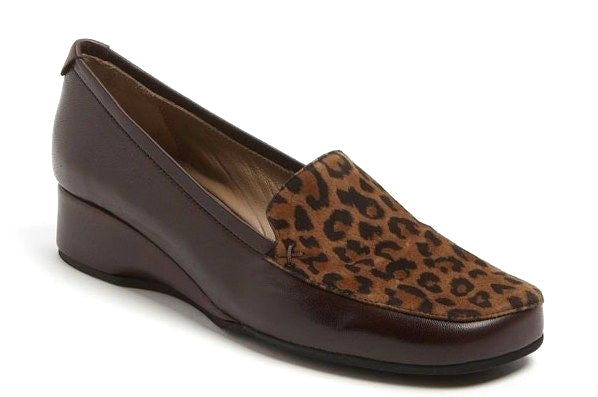 Anyi Lu Leopard Hair Gaby Wedge Heel Loafers Size 6 $375 New Comfortable Work