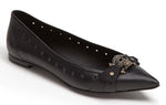 Pedro Garcia Black Leather 'Alexandra' Skull Pointy Toe Ballet Flats SZ 38 New