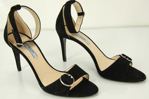 Prada Black Suede Ankle Strap Sandals size 39.5 High Heel New Circle Buckle $750