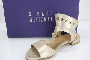 Stuart Weitzman Leather Cuffy Metallic Ankle T Strap Sandals Size 6 NIB Flats