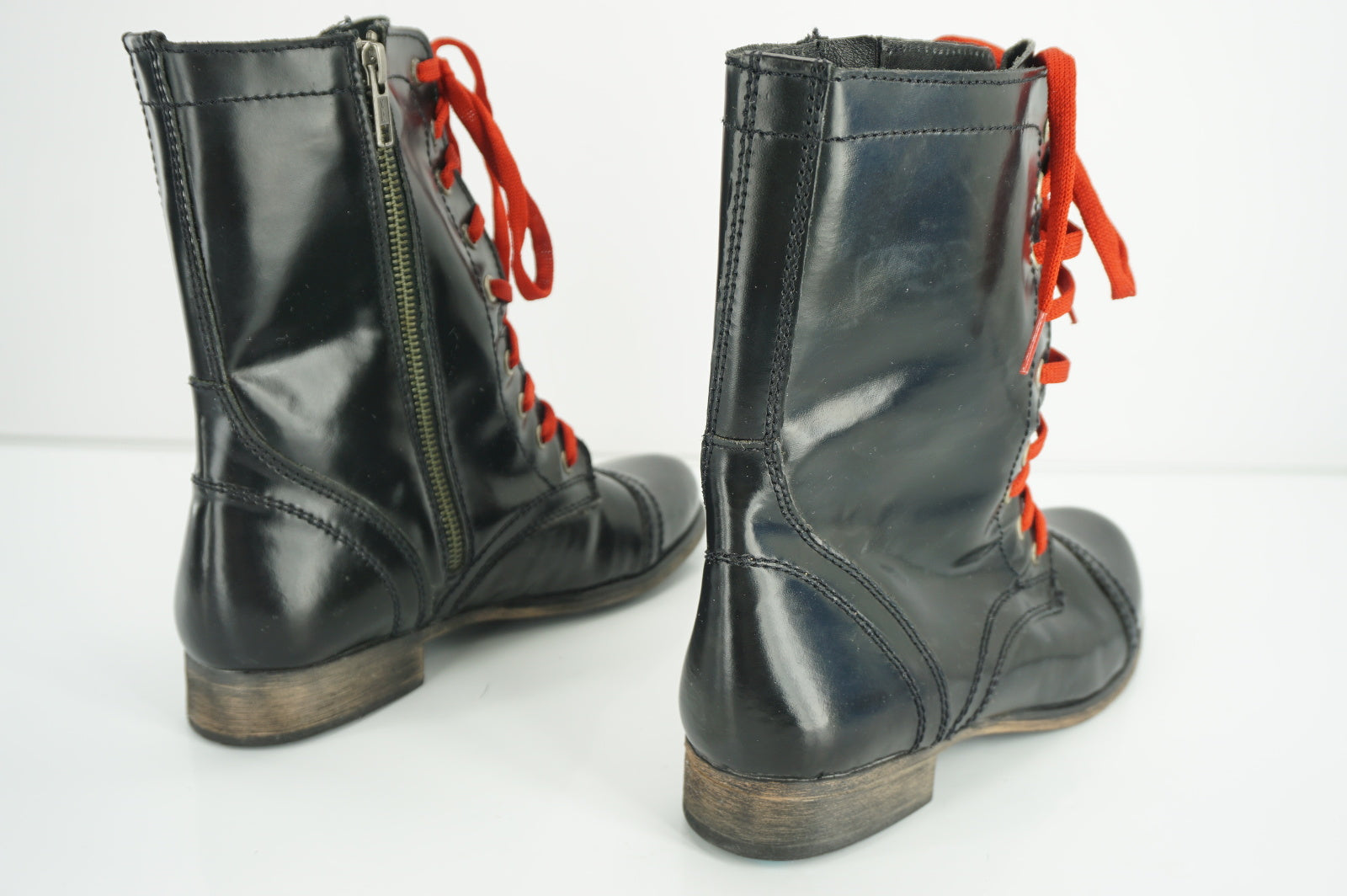 Steve Madden Troopale Black Leather Ankle Boots SZ 7.5 Military $130 Combat