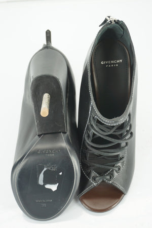 Givenchy Black Leather Nissa Peep Toe Ankle Booties Size 38 Wedge NIB $1625 SZ