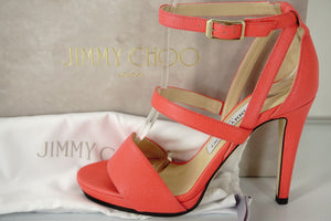 Jimmy Choo Dose Neon Pink Leather Ankle Strap Sandals Size 37.5 New heels $895