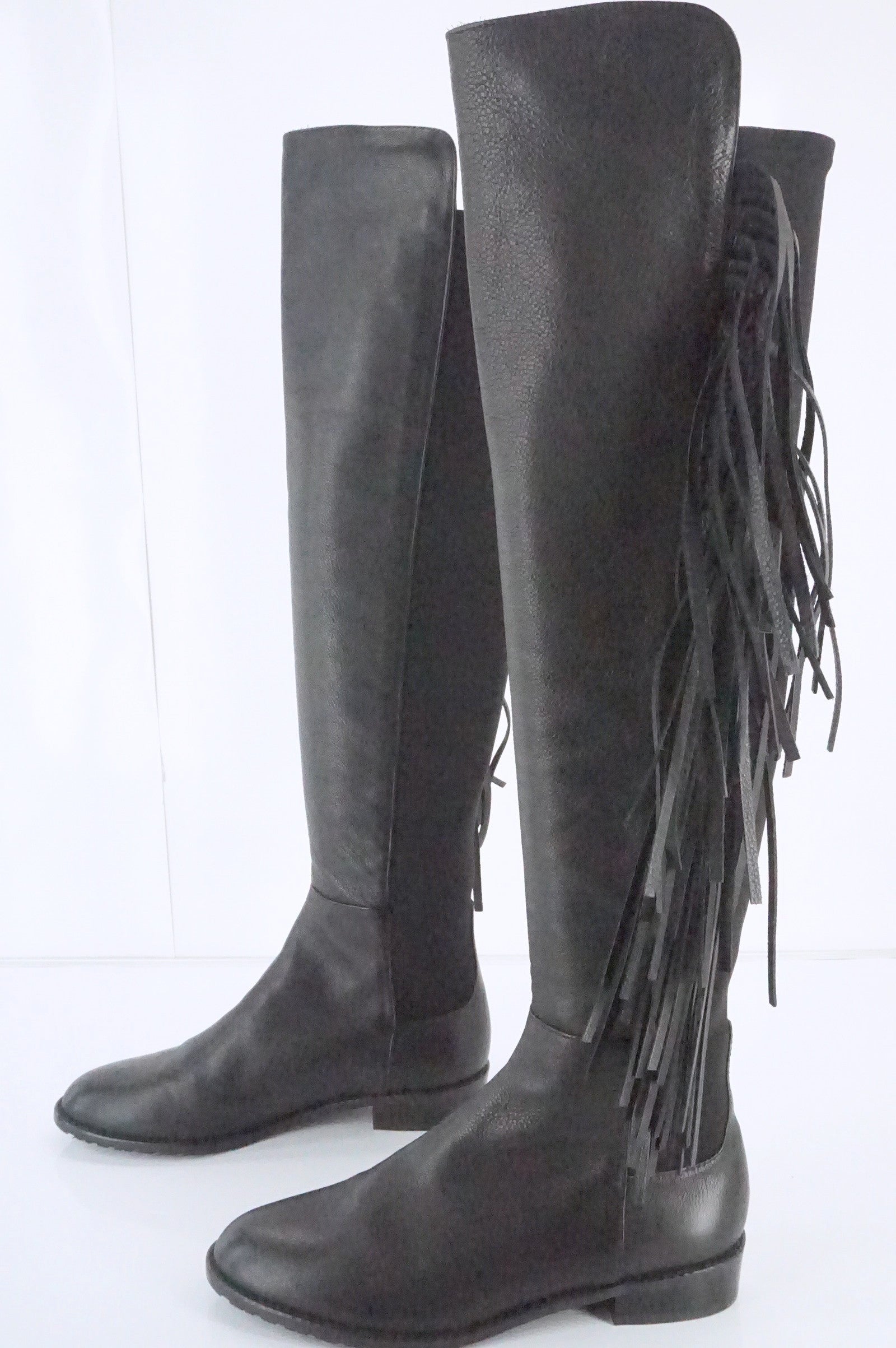 Stuart Weitzman Black Leather Mane Fringe Over Knee Boots SZ 6 NIB OTK 5050 $855