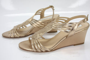 L.K. Bennett Metallic Gold Leather Dunes Caged Strappy Wedge Sandals size 36 New