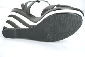 Stuart Weitzman Attitude Black White Striped Wedge Ankle Sandals Size 8 New $425