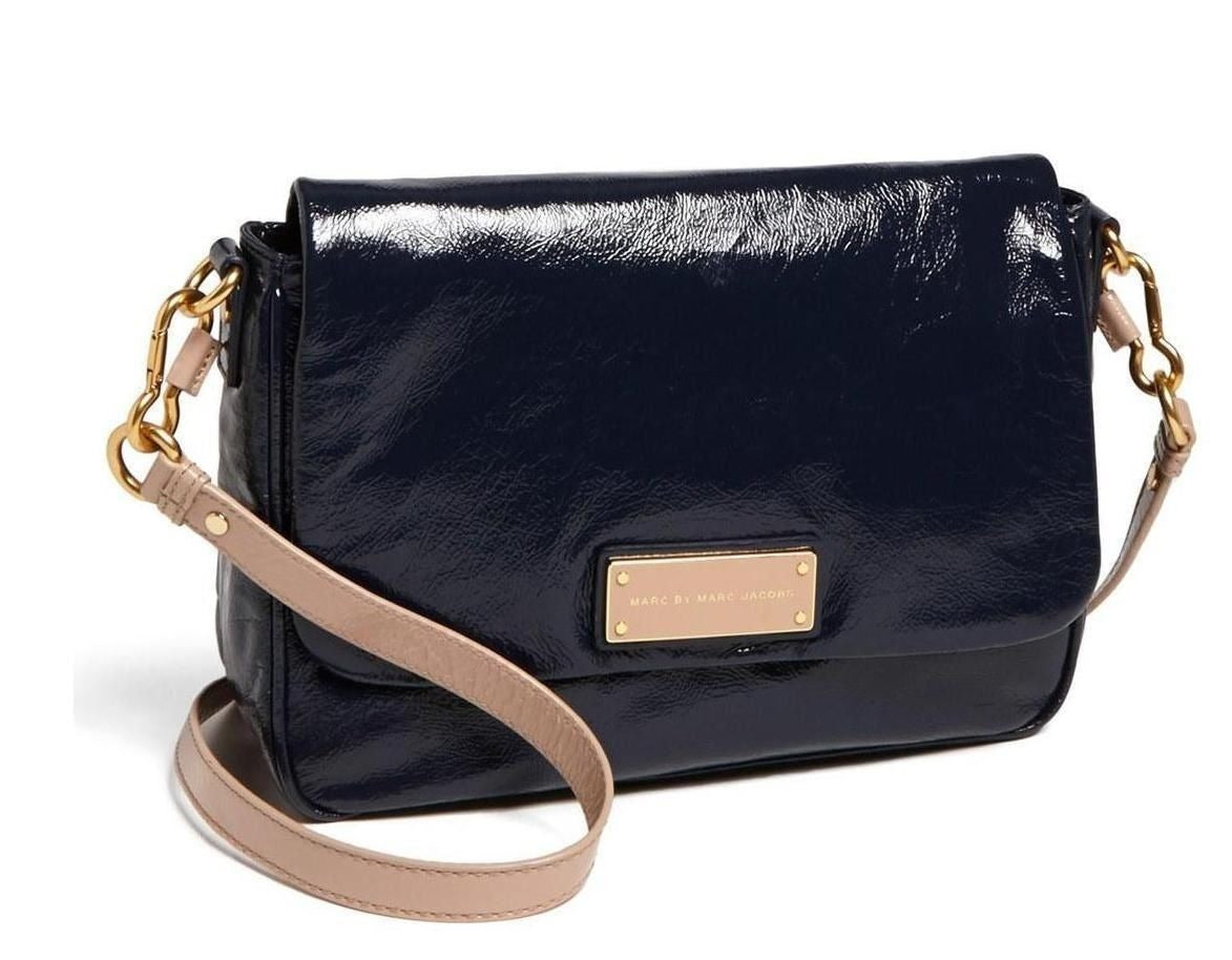 Marc Jacobs by Blue Patent Lea Shoulder Crossbody Flap Bag $528 Women's purse