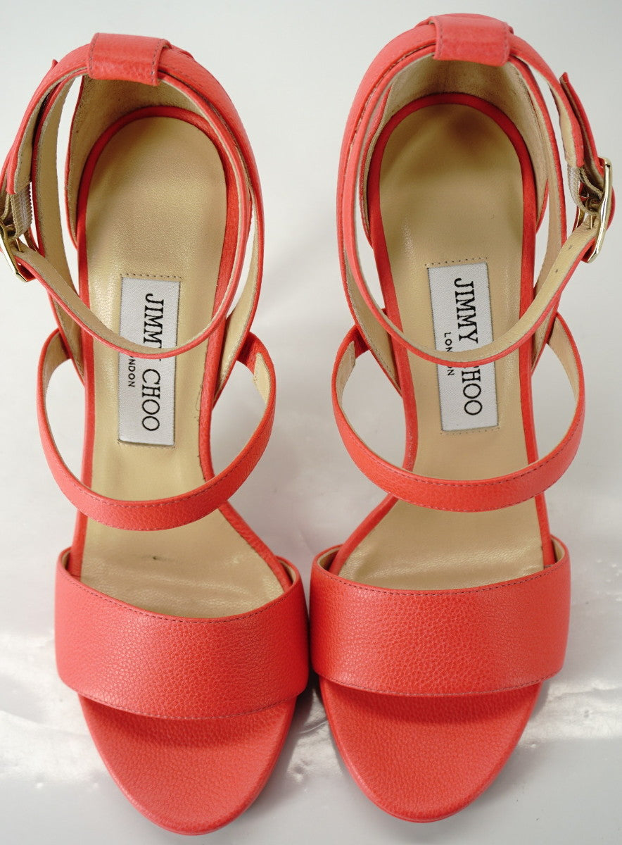 Jimmy Choo Dose Neon Pink Leather Ankle Strap Sandals Size 37.5 New heels $895