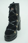 Pertegaz Pertegraz Shearling Lace-Black Suede Shearling Ankle Boot Size 37