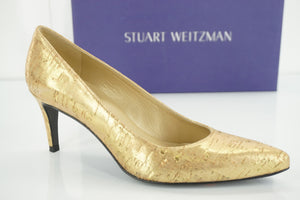Stuart Weitzman Gold Cork Orchid Pointy High Heel pumps SZ 5.5 NIB $365