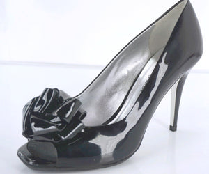 New Ron White Black Patent Victoria Bow Toe Pumps Size 38.5 High Heels $585 Day