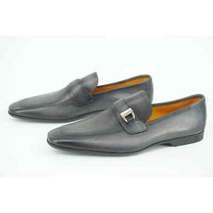Magnanni Niko Grey Tumbled Leather Strap Loafers SZ 11.5 slip on buckle