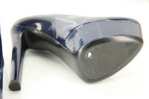 Miu Miu Blue Patent Platform Almond Toe High Heels Pumps Size 39.5 $685 New