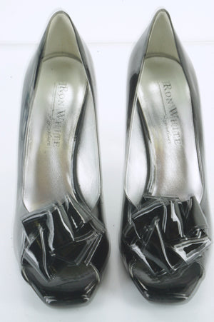 New Ron White Black Patent Victoria Bow Toe Pumps Size 38.5 High Heels $585 Day