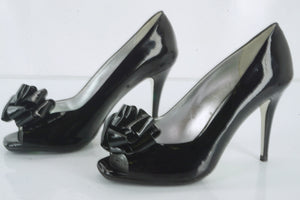 New Ron White Black Patent Victoria Bow Toe Pumps Size 38.5 High Heels $585 Day