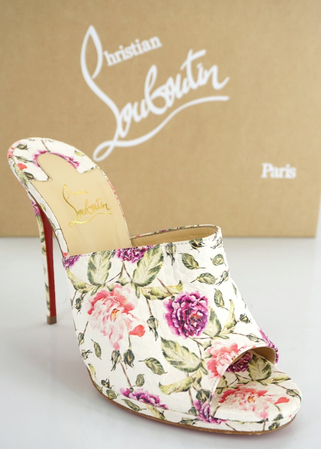 Christian Louboutin Floral Pigalle Pigamule Snakeskin Mule Size 38.5 New $1195