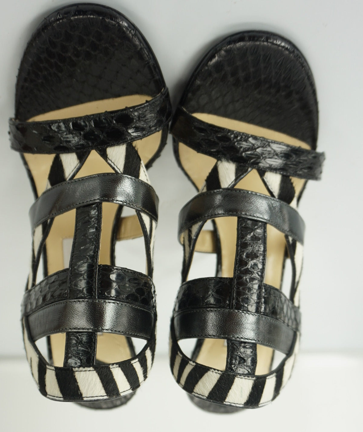 Jimmy Choo Black Multi Leather Vanisa Strappy Slide Sandals Size 37 Heel Mule