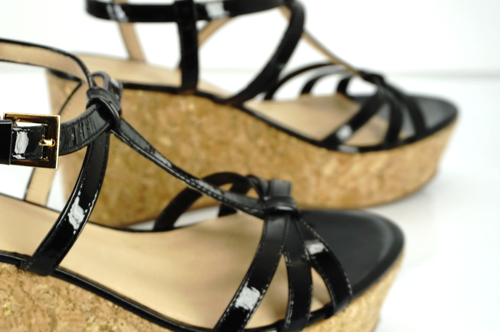 Kate Spade Tropez Patent Platform Cork Wedge T Strap Sandals Size 9.5 New $198