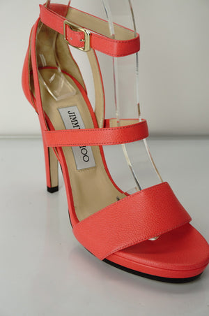 Jimmy Choo Dose Neon Pink Leather Ankle Strap Sandals Size 37.5 New heels $895