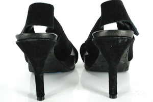 Pedro Garcia Black Suede 'Libby' Slingback Platform Sandals Size 38.5 New $480