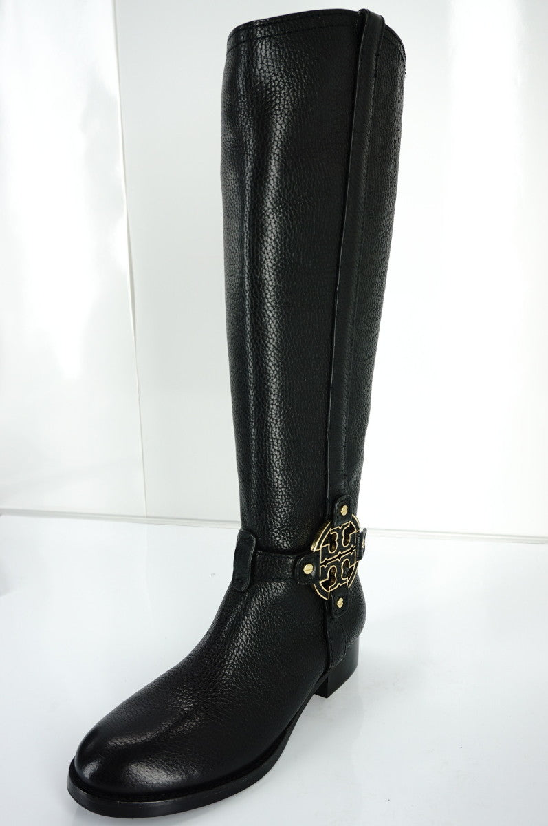 Tory Burch Logo Buckle Amanda Tall Leather Riding Knee High Boots SZ 5 New $495