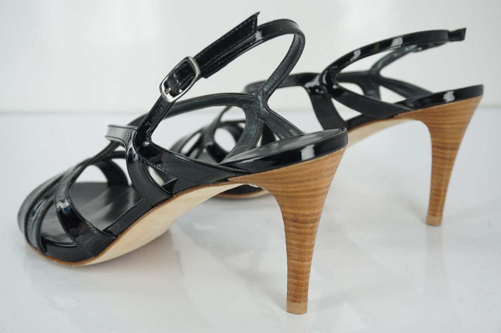 Stuart Weitzman Black Patent Leather Operetta Strappy Sandals Size 8 NIB $375 Sz
