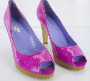 Sergio Rossi Pink Eel Skin Leather 'Peep' Open Toe Pumps SZ 40 10 NEW $695