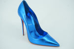 Christian Louboutin Kate 130 Pointed Toe Pump SZ 41 11 Metallic Blue Alize $845