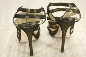 Jimmy Choo Glenys Bronze Metallic Suede Strappy Sandals Size 39 Zip $1050 heels