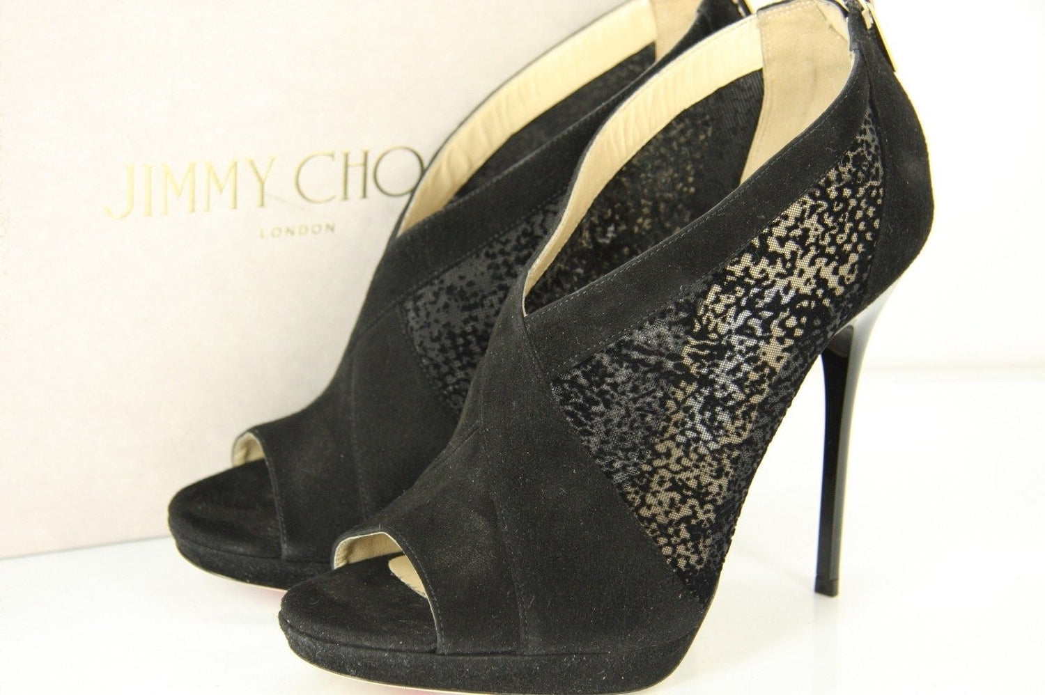 Jimmy Choo Vivid Mesh Open Toe Platform Booties Pump Size 38.5 New heel $890