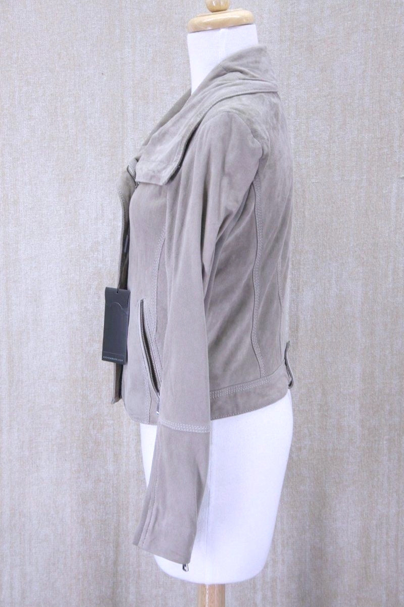 Andrew Marc Pebble Beige Soft Suede Scuba Jacket Size Small NWT Womens $395