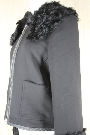 Elizabeth & James Black Wool Tatiana Fur Trim Cuff Jacket Size Medium $695 NWT