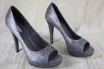 Vera Wang Selima Silver Glitter Open Toe High Heel Platform Pumps SZ 7.5 $275