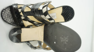 Jimmy Choo Black Multi Leather Vanisa Strappy Slide Sandals Size 37 Heel Mule