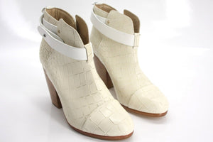 Rag & Bone Harrow Croc Print Leather Ankle Heel Boot SZ 36.5 Strap Heel New $550