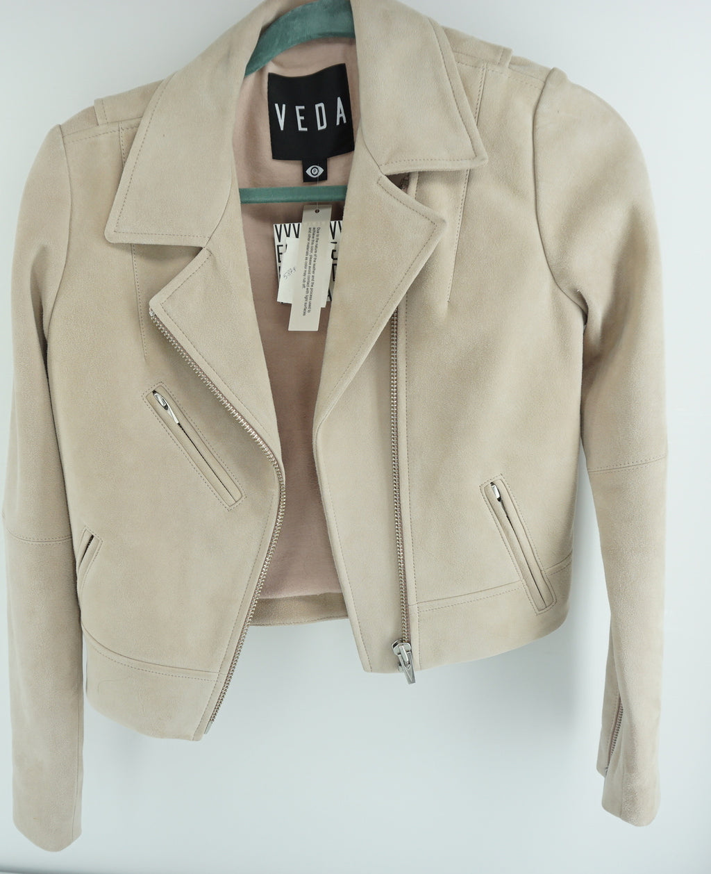 Veda Women Suede Wright Moto Biker Jacket Size P $997 NWT Crop