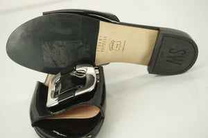 Stuart Weitzman Odeon Black Patent Flat Slide Sandals Size 5.5 mule strap SZ