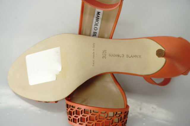 Manolo Blahnik Coral Leather Maurila Ankle Chaos Cuff Sandals size 36.5 NIB $815