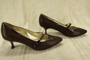 Ron White Brown Shimmer Suede Bijou Mary Jane Pumps SZ 37 New $395